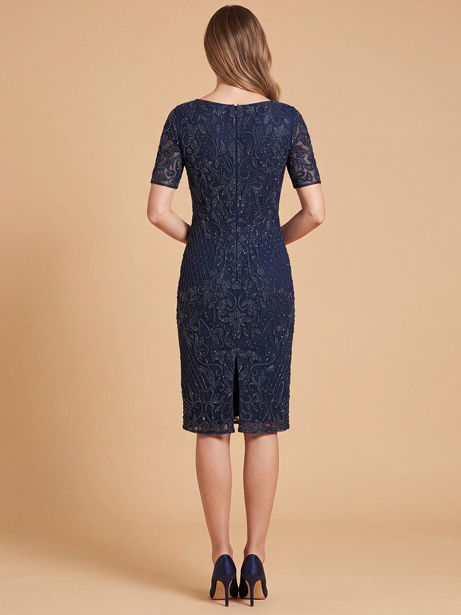 Lara 28846 Embellished Midi Dress with Short Sleeves