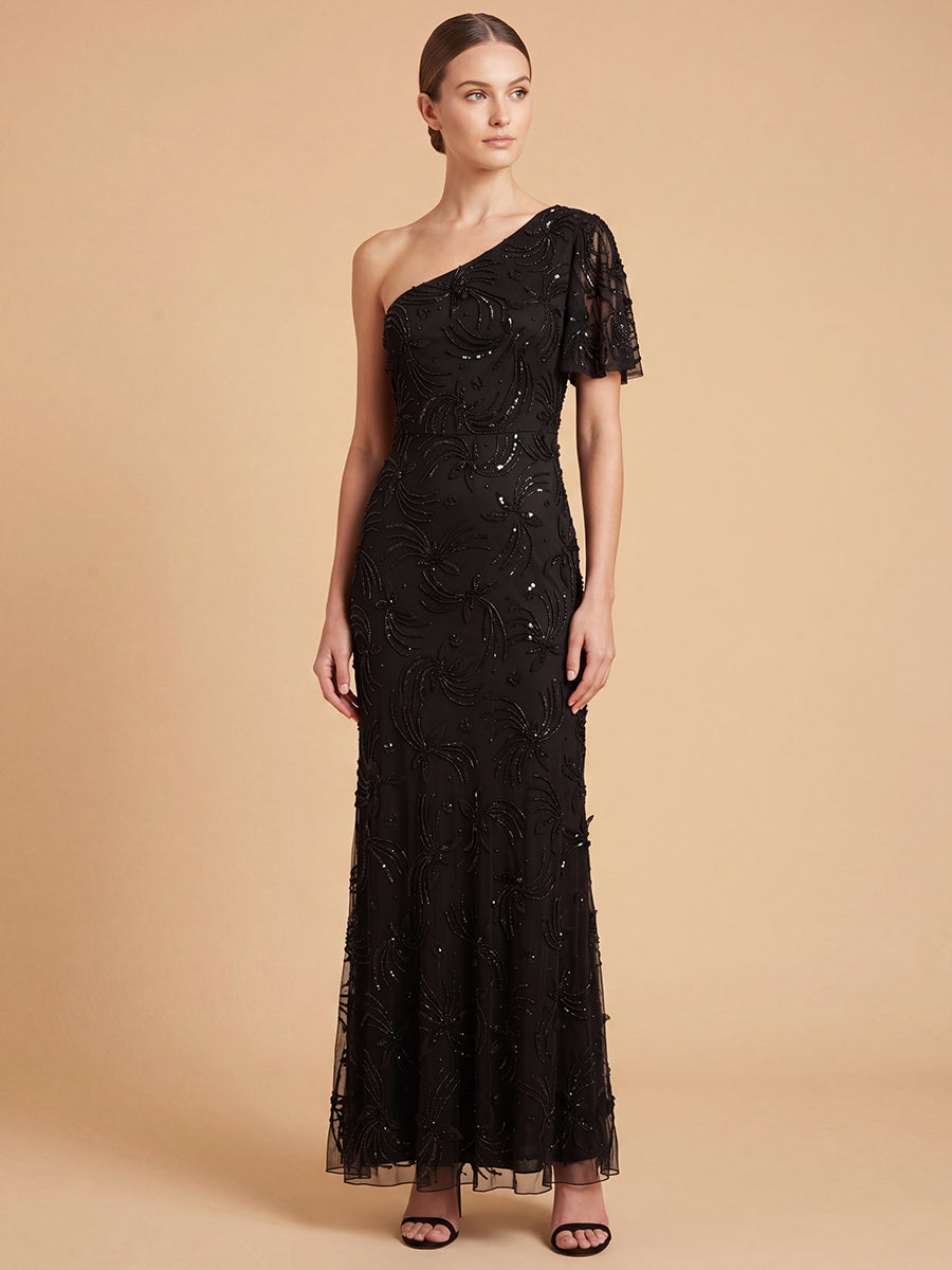 Lara 28848 3D Floral Embellished One Shoulder Gown