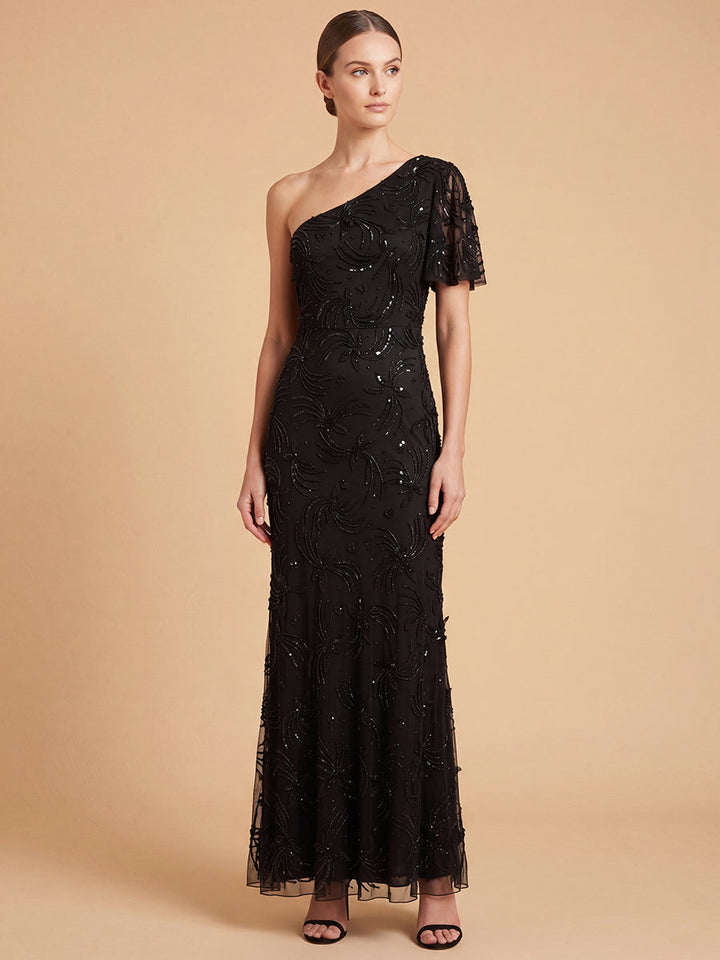 Lara 28848 3D Floral Embellished One Shoulder Gown