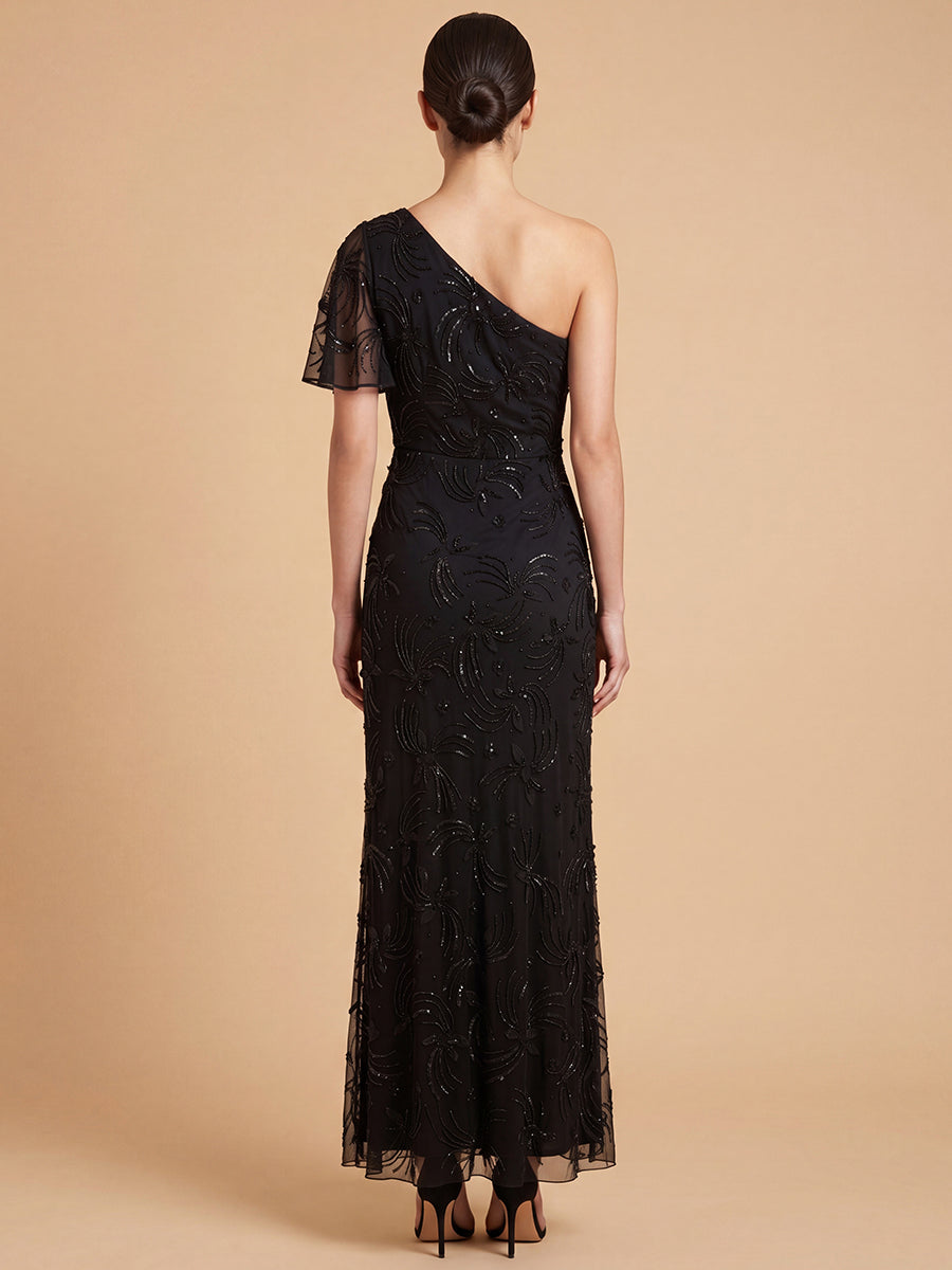 Lara 28848 3D Floral Embellished One Shoulder Gown
