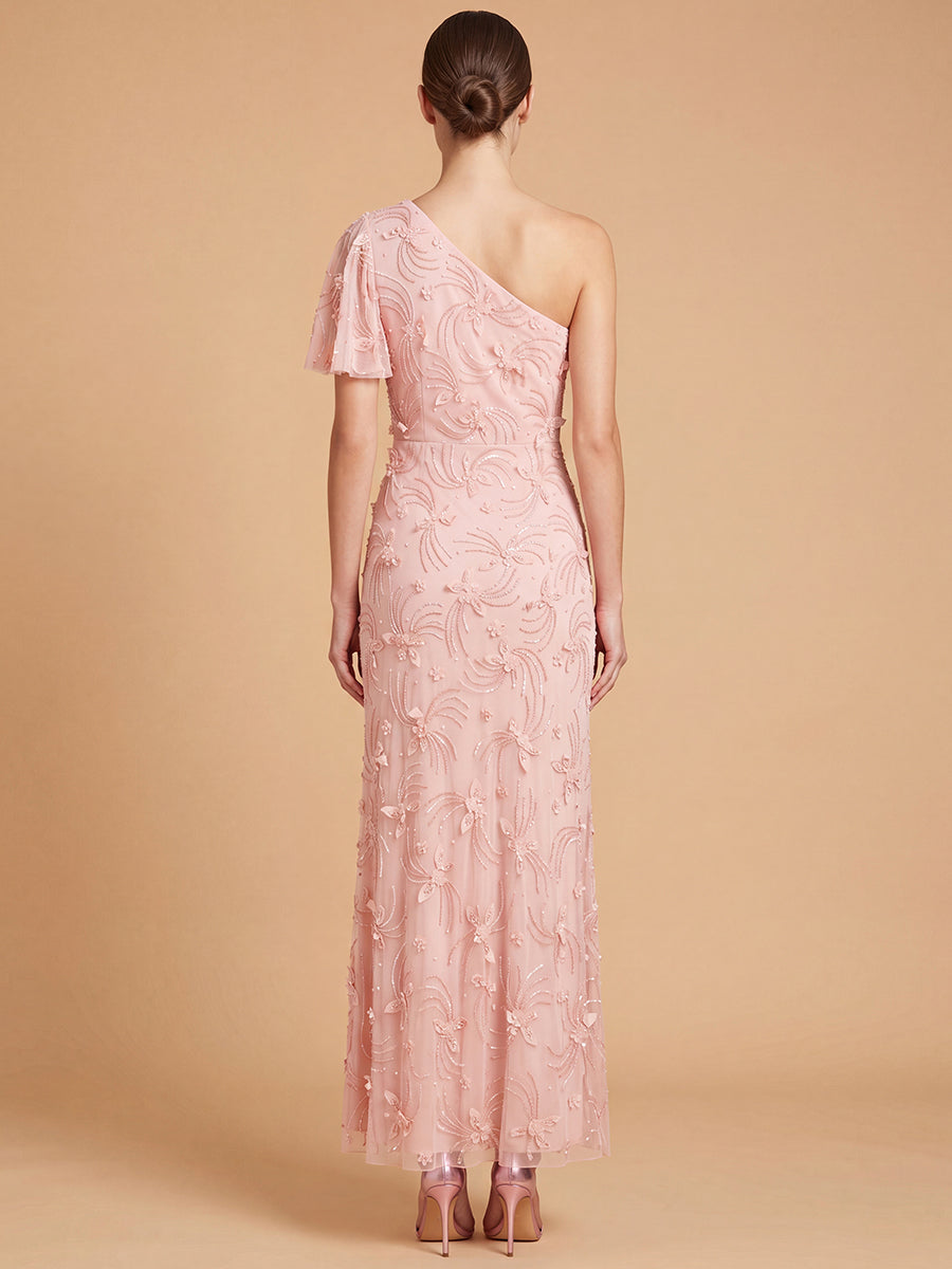 Lara 28848 3D Floral Embellished One Shoulder Gown