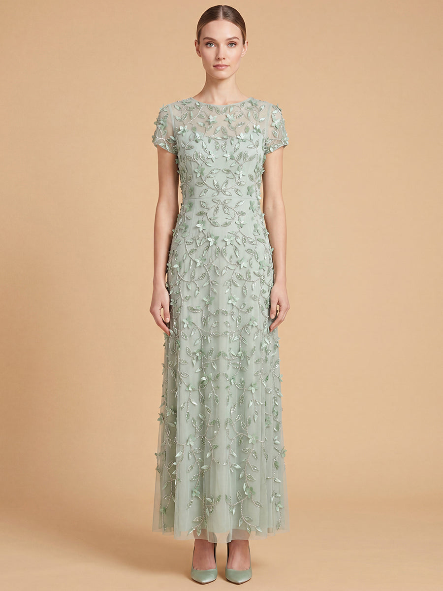 Lara 28850 3D Floral Embellished Gown with Cap Sleeves