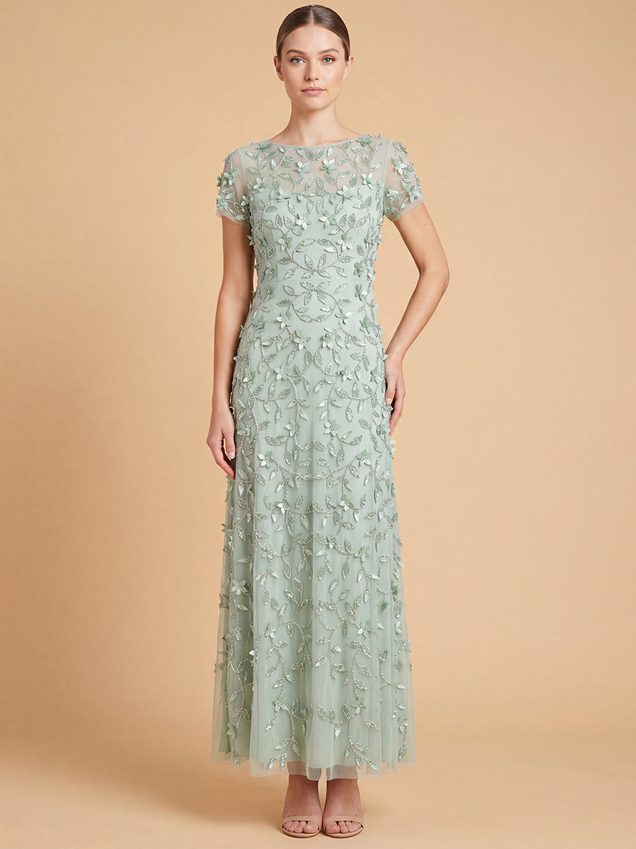 Lara 28850 3D Floral Embellished Gown with Cap Sleeves