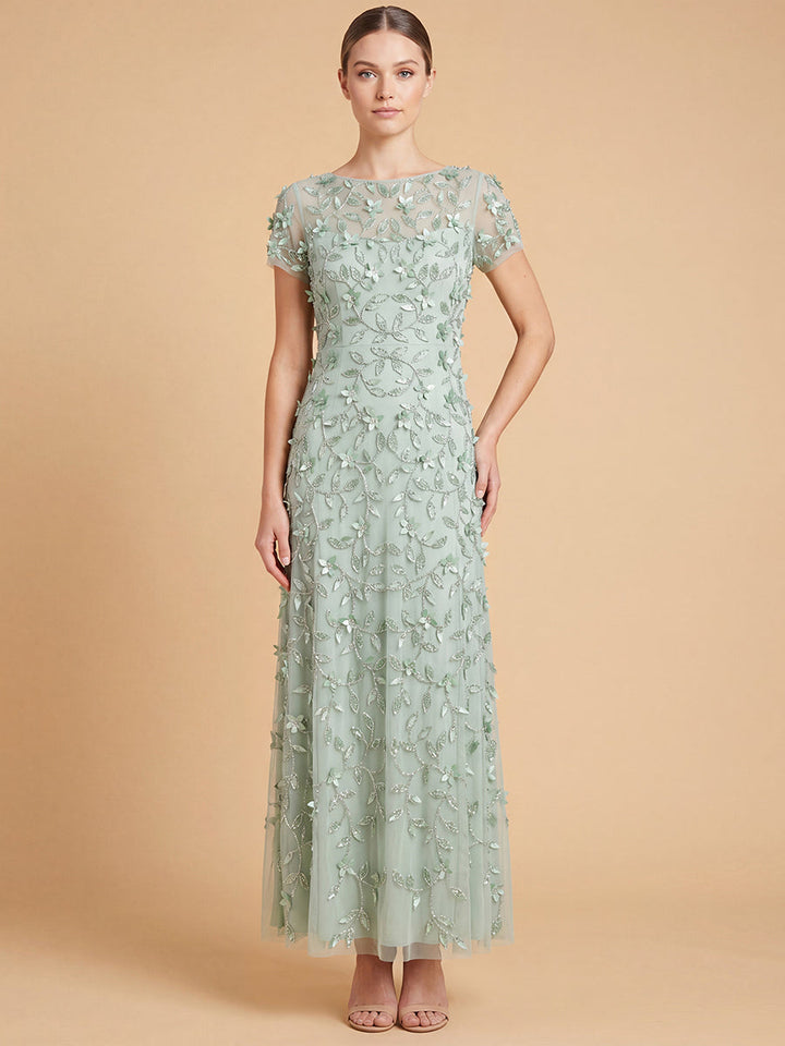 Lara 28850 3D Floral Embellished Gown with Cap Sleeves