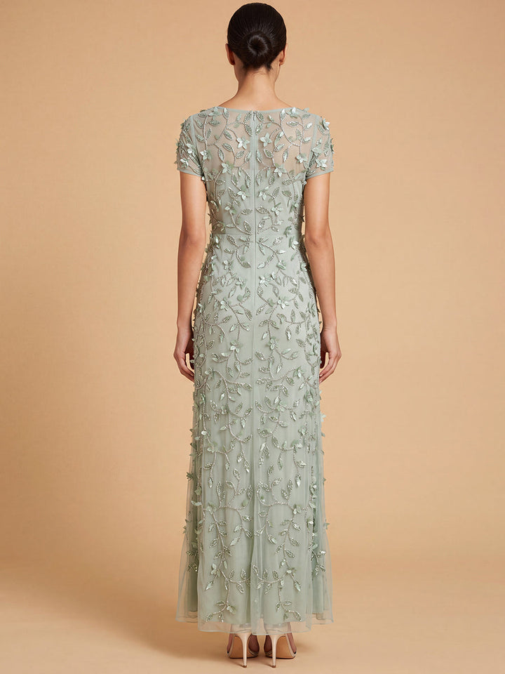 Lara 28850 3D Floral Embellished Gown with Cap Sleeves