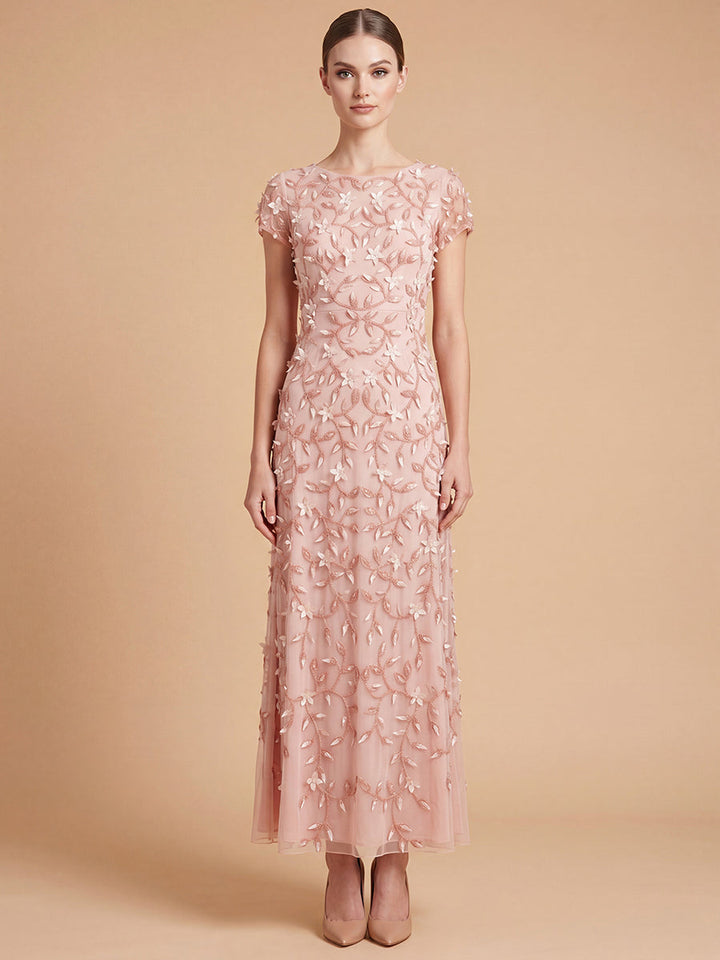 Lara 28850 3D Floral Embellished Gown with Cap Sleeves