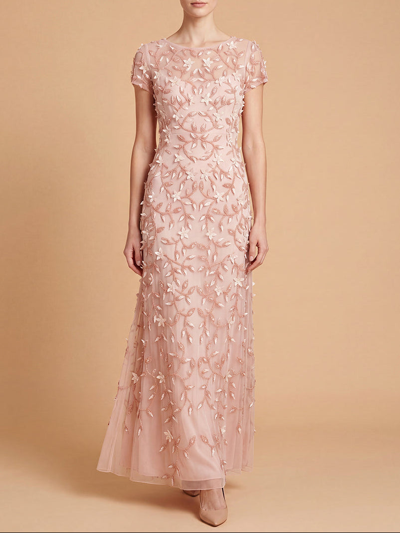 Lara 28850 3D Floral Embellished Gown with Cap Sleeves