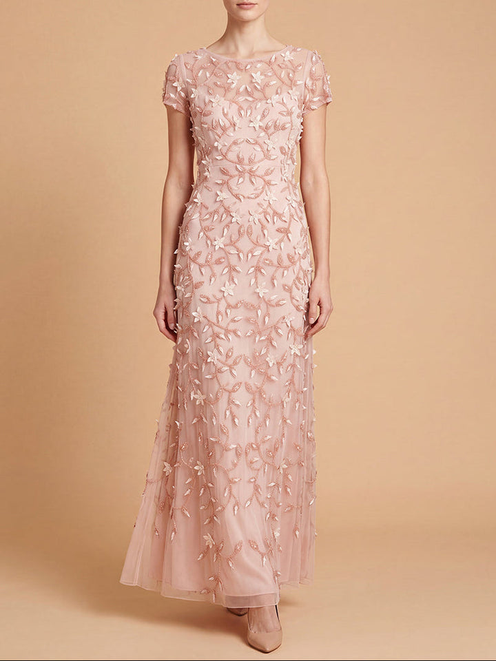 Lara 28850 3D Floral Embellished Gown with Cap Sleeves