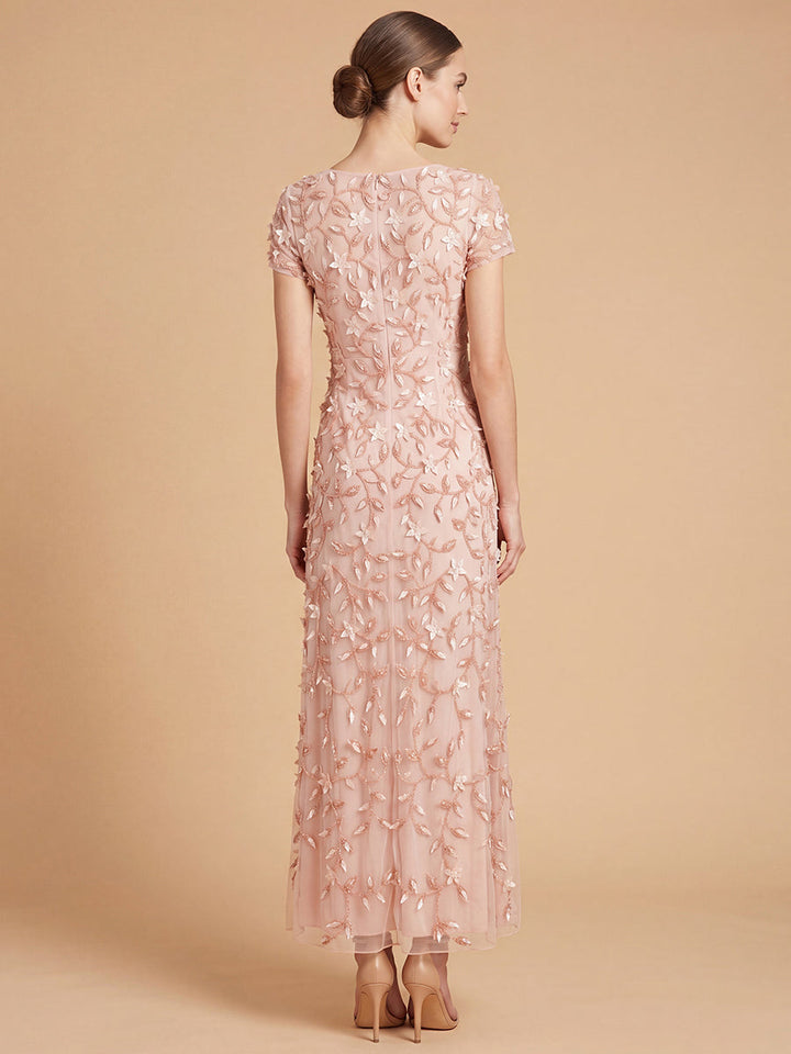 Lara 28850 3D Floral Embellished Gown with Cap Sleeves