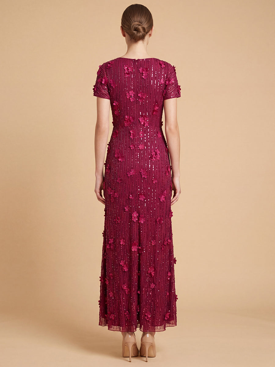 Lara 28852 3D Floral Embellished Gown with Cape Sleeves
