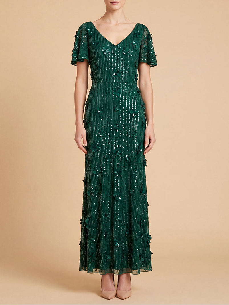 Lara 28852 3D Floral Embellished Gown with Cape Sleeves