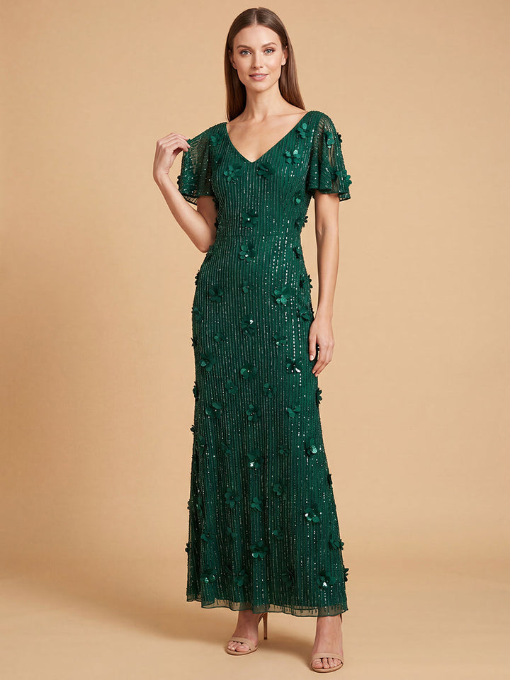 Lara 28852 3D Floral Embellished Gown with Cape Sleeves