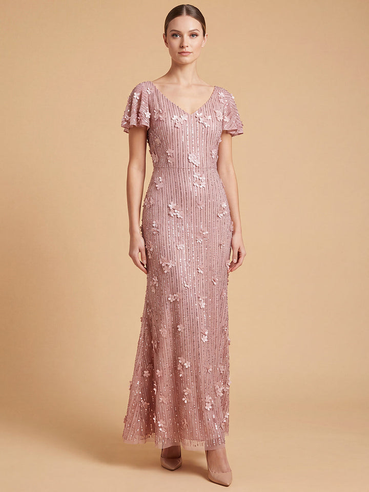 Lara 28852 3D Floral Embellished Gown with Cape Sleeves