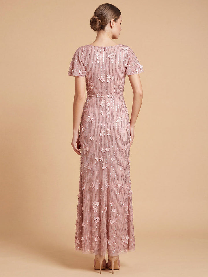 Lara 28852 3D Floral Embellished Gown with Cape Sleeves