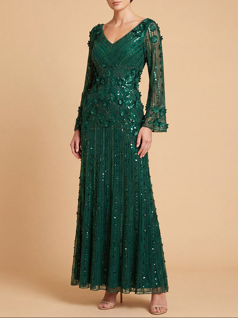 Lara 28854 3D Floral Embellished Long Sleeve Gown