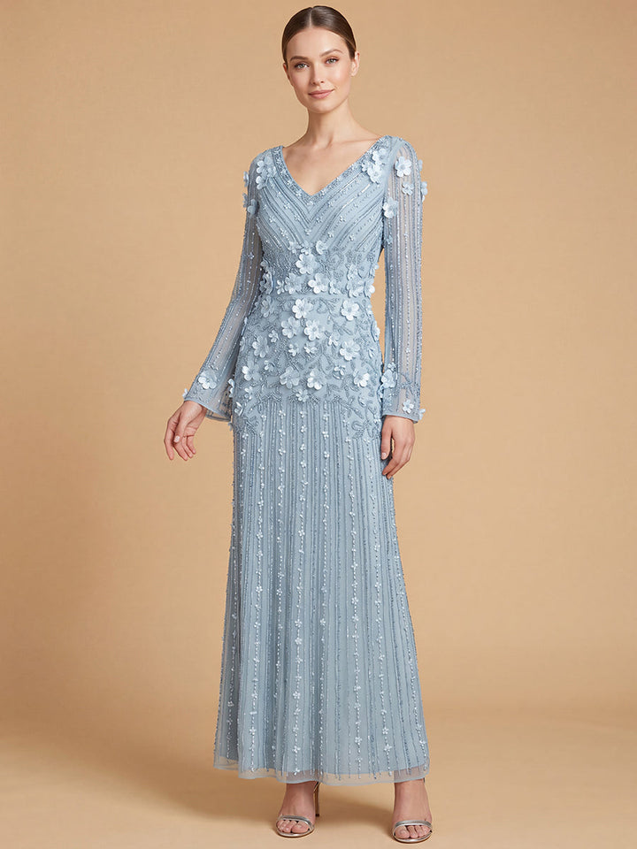 Lara 28854 3D Floral Embellished Long Sleeve Gown