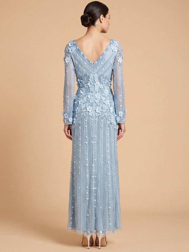 Lara 28854 3D Floral Embellished Long Sleeve Gown
