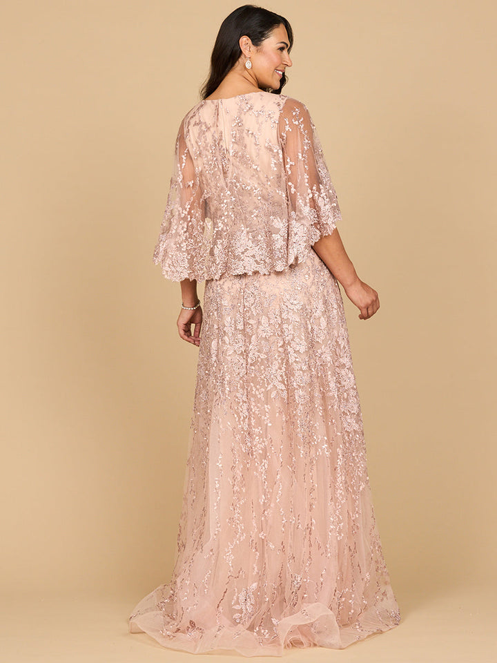 Lara 28881 Sweetheart Three-Quarter Cap Sleeves Illusion Couture Dress