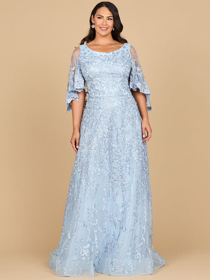 Lara 28881 Sweetheart Three-Quarter Cap Sleeves Illusion Couture Dress