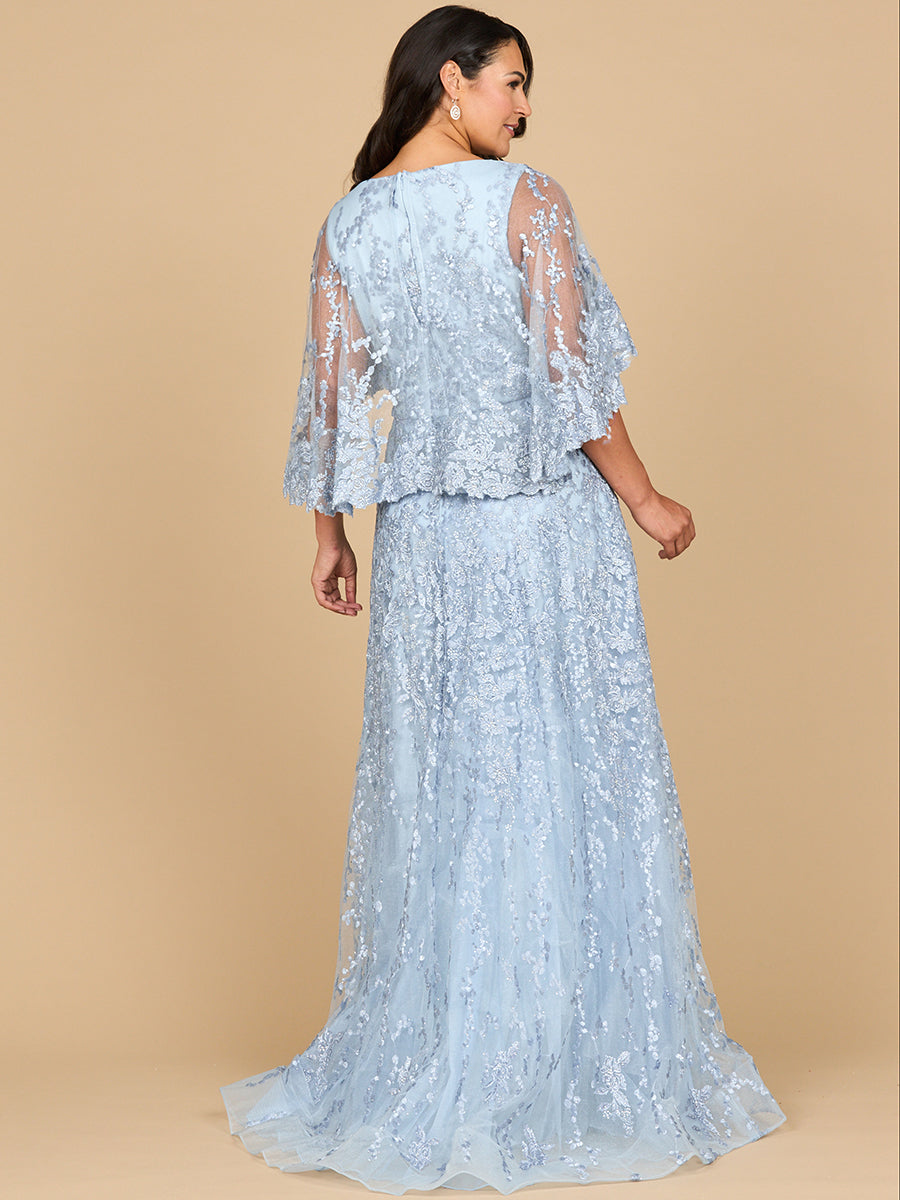 Lara 28881 Sweetheart Three-Quarter Cap Sleeves Illusion Couture Dress