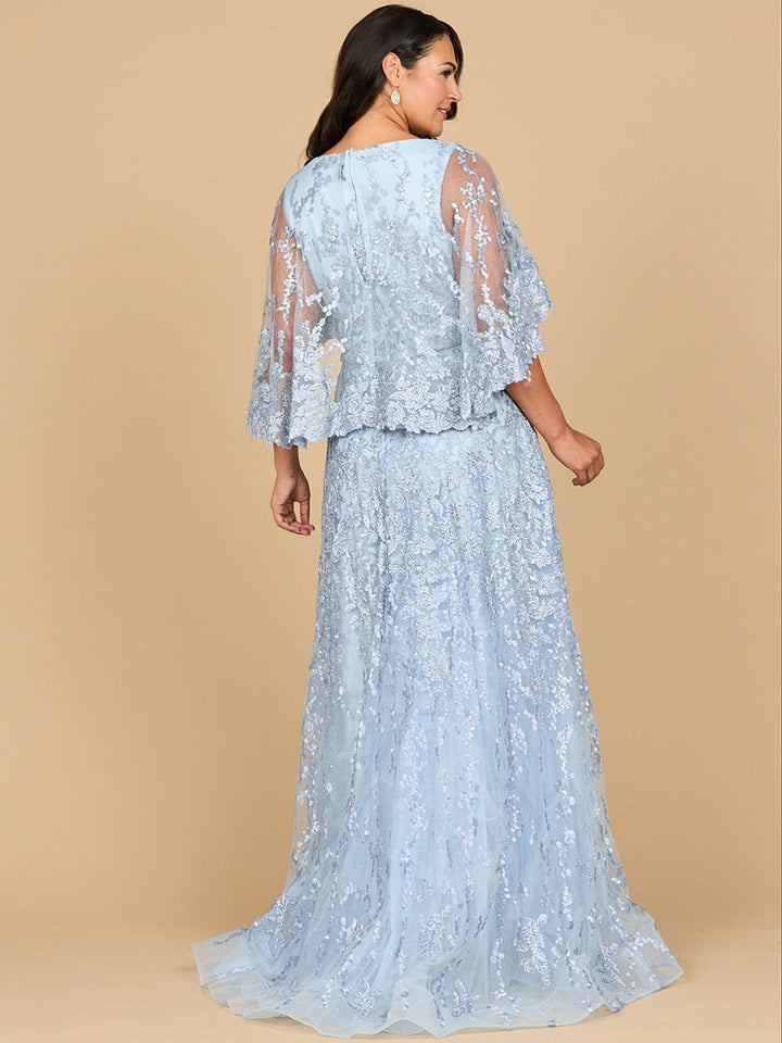 Lara 28881 Sweetheart Three-Quarter Cap Sleeves Illusion Couture Dress