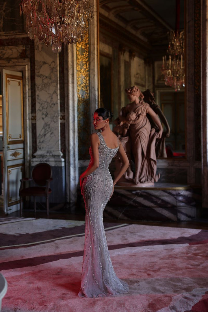 Chic & Holland HF110696 Scoop Neck Sheath Couture Dress
