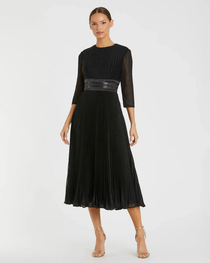 Mac Duggal 30750 Shimmering 3/4 Sleeve A-Line Midi Dress