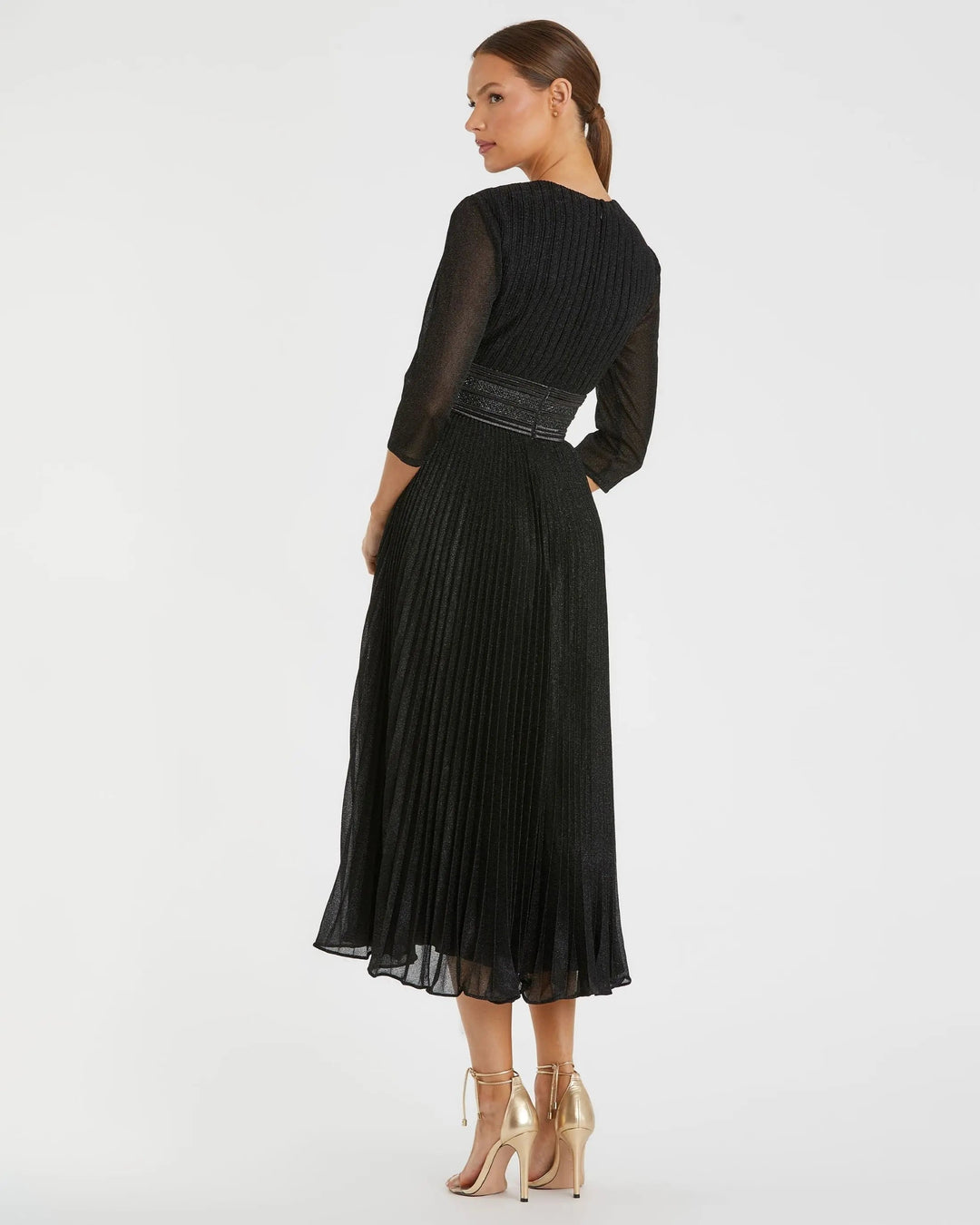 Mac Duggal 30750 Shimmering 3/4 Sleeve A-Line Midi Dress
