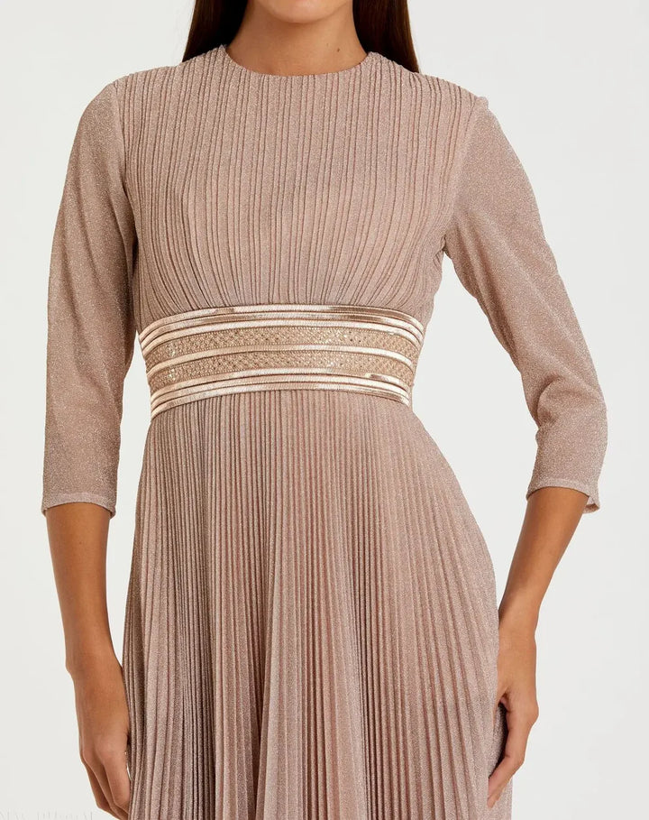 Mac Duggal 30750 Shimmering 3/4 Sleeve A-Line Midi Dress
