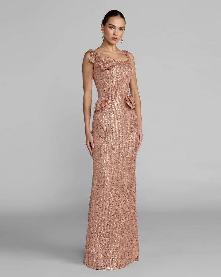 Mac Duggal 37104 Sequin Column Gown With 3D Flowers