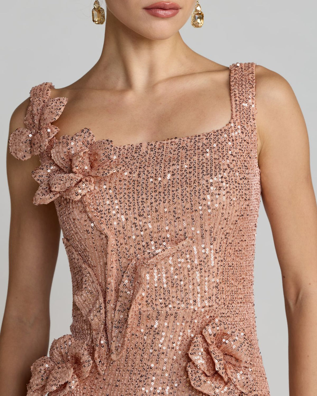 Mac Duggal 37104 Sequin Column Gown With 3D Flowers