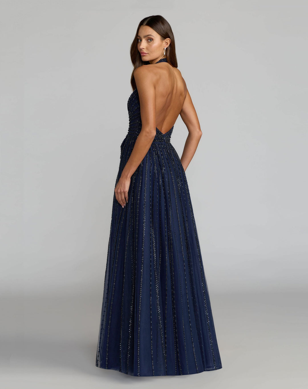 Mac Duggal 37120 Beaded Halter Neck Open Back A-Line Gown
