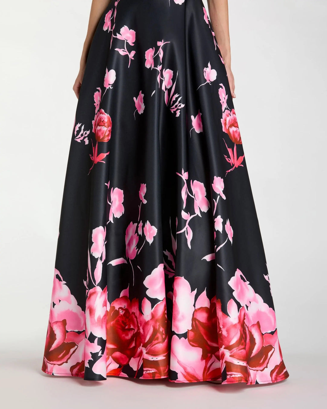 Black Square Neck Floral Print Ball Gown - FOSTANI.com