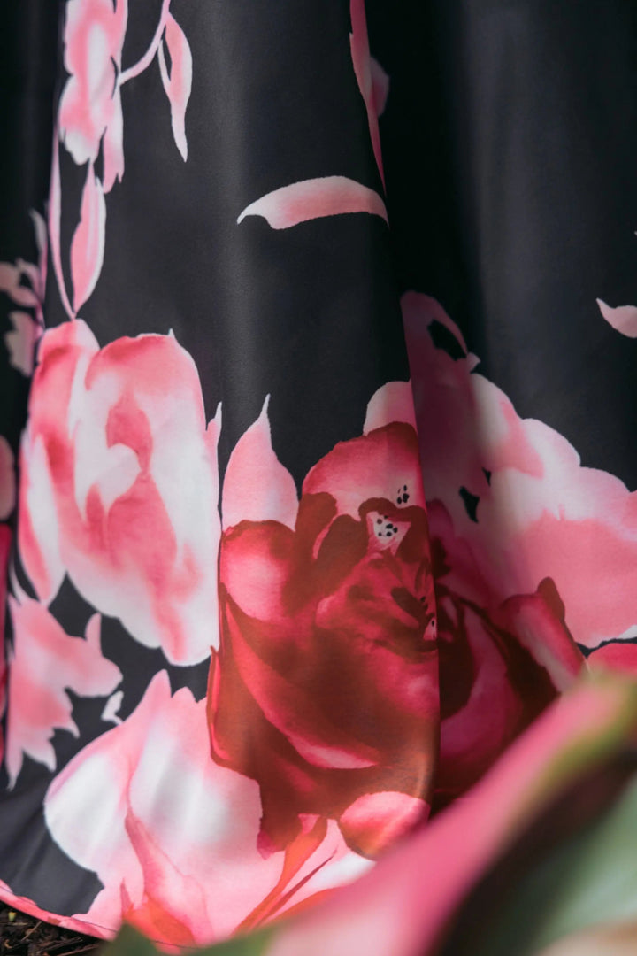 Black Square Neck Floral Print Ball Gown - FOSTANI.com