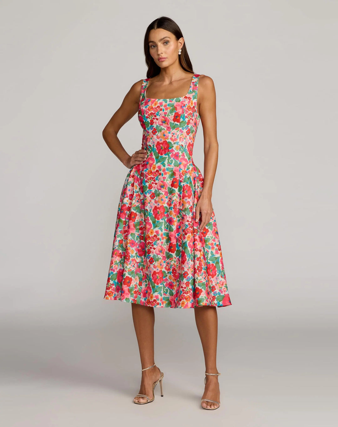 Multicolor Sleeveless Floral A-Line Midi Dress - FOSTANI.com