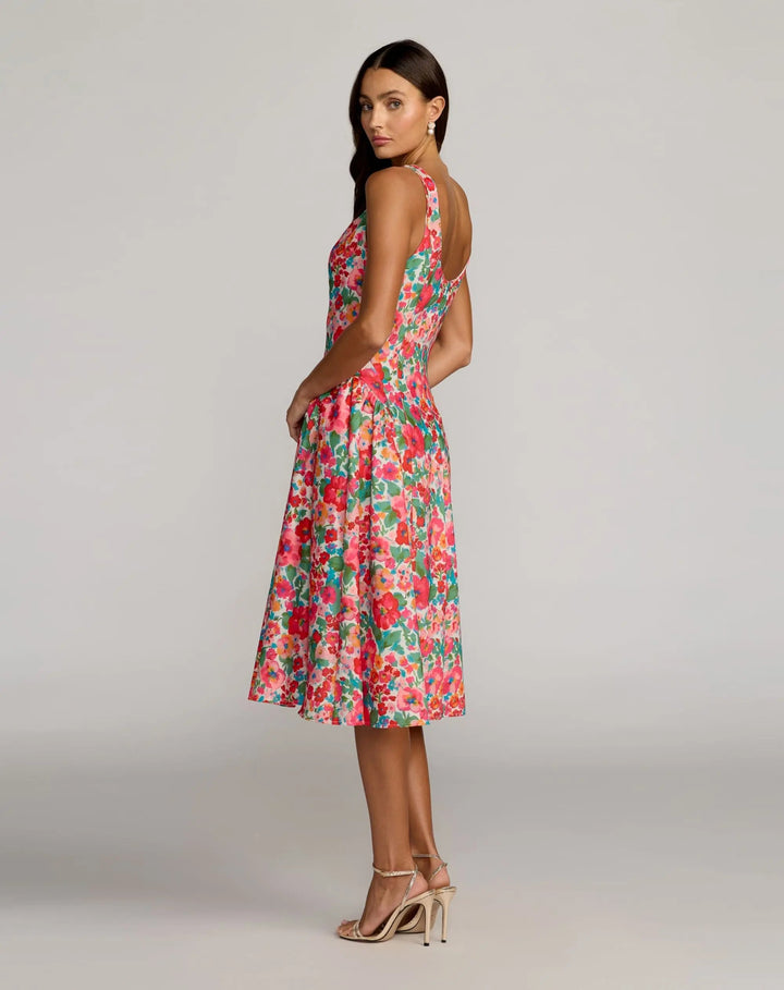 Multicolor Sleeveless Floral A-Line Midi Dress - FOSTANI.com
