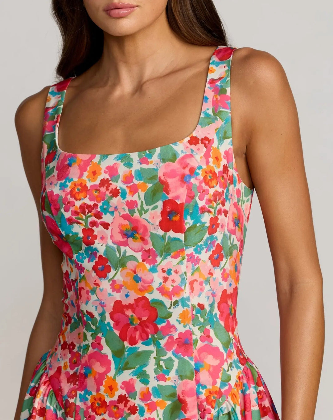 Multicolor Sleeveless Floral A-Line Midi Dress - FOSTANI.com