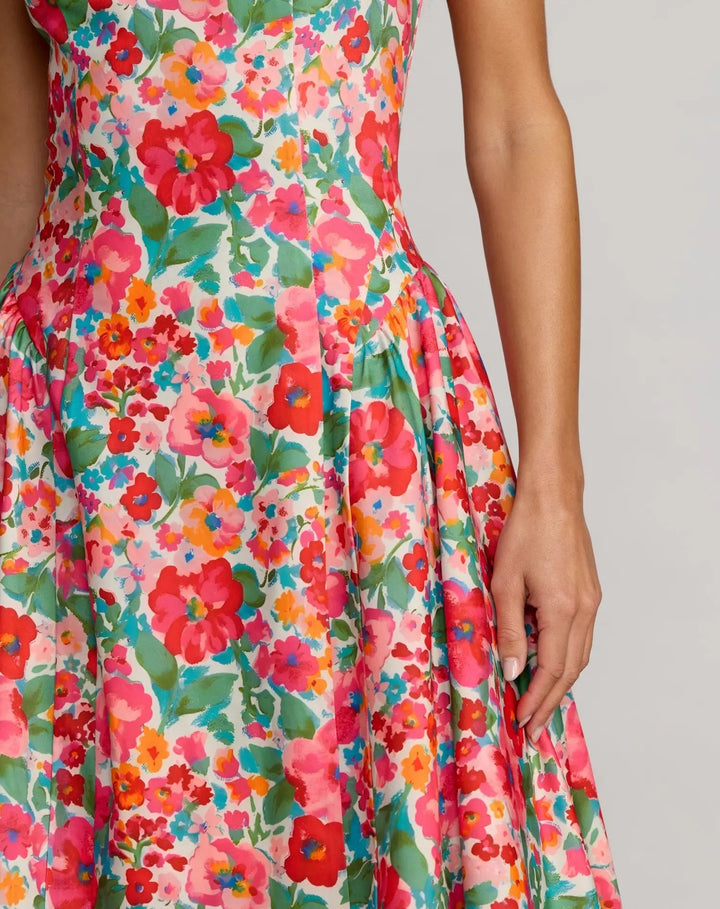 Multicolor Sleeveless Floral A-Line Midi Dress - FOSTANI.com