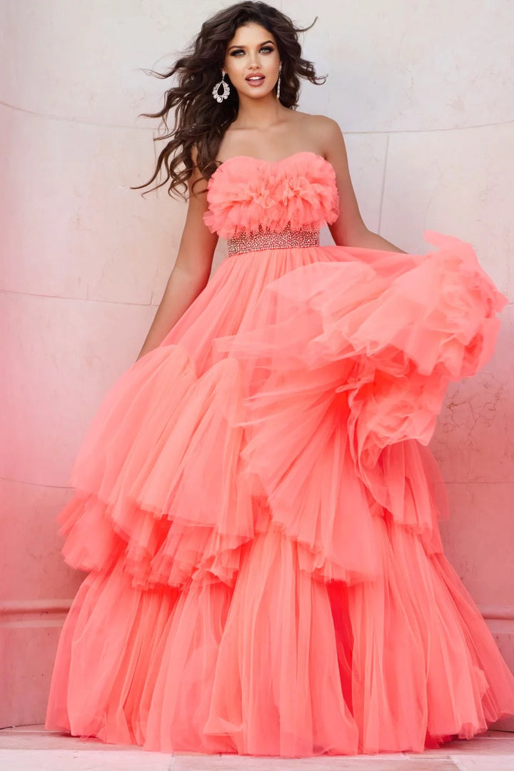 Jovani 38299 Strapless Tiered Ball Gown Dress