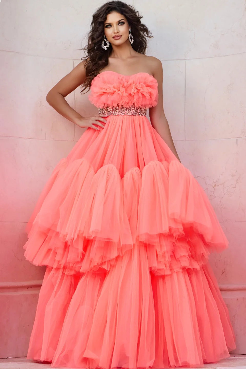 Jovani 38299 Strapless Tiered Ball Gown Dress