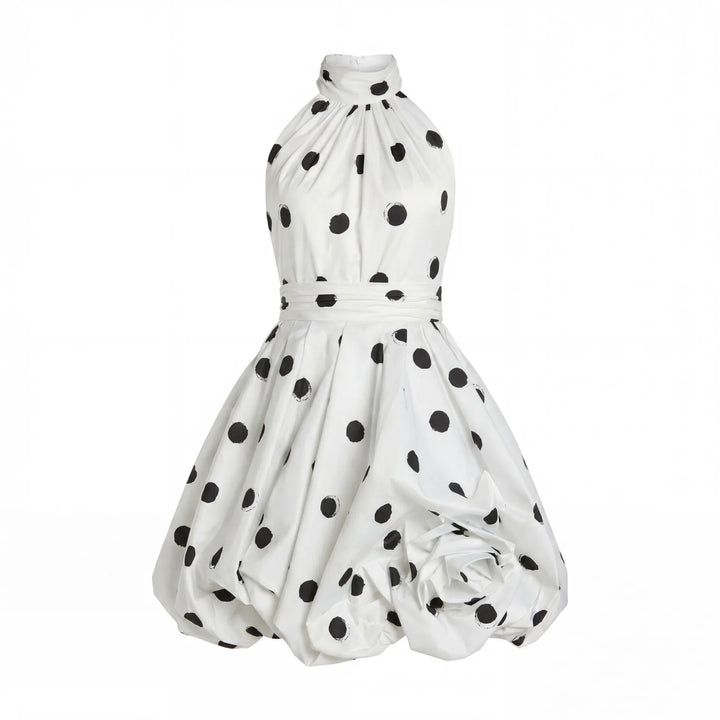 Mac Duggal 21233 Polka Dot Halter Bubble Mini Dress