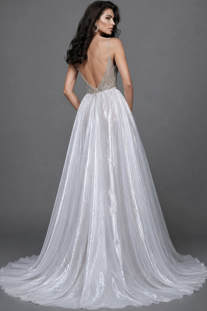 Jovani 38860 Beaded Dress with Plunging Neckline and Overskirt Pageant Dress