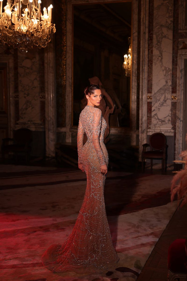 Chic & Holland HF110675 Beaded Long-Sleeve Couture Dress