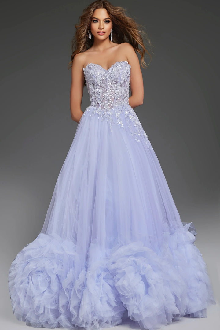 Jovani 40170 Strapless Tulle Ball Gown with 3D Floral Details