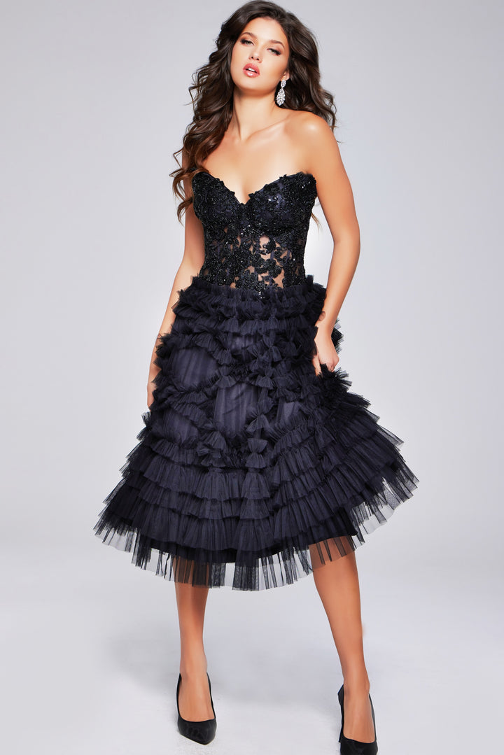 Jovani 40854 Strapless Tiered Cocktail Dress