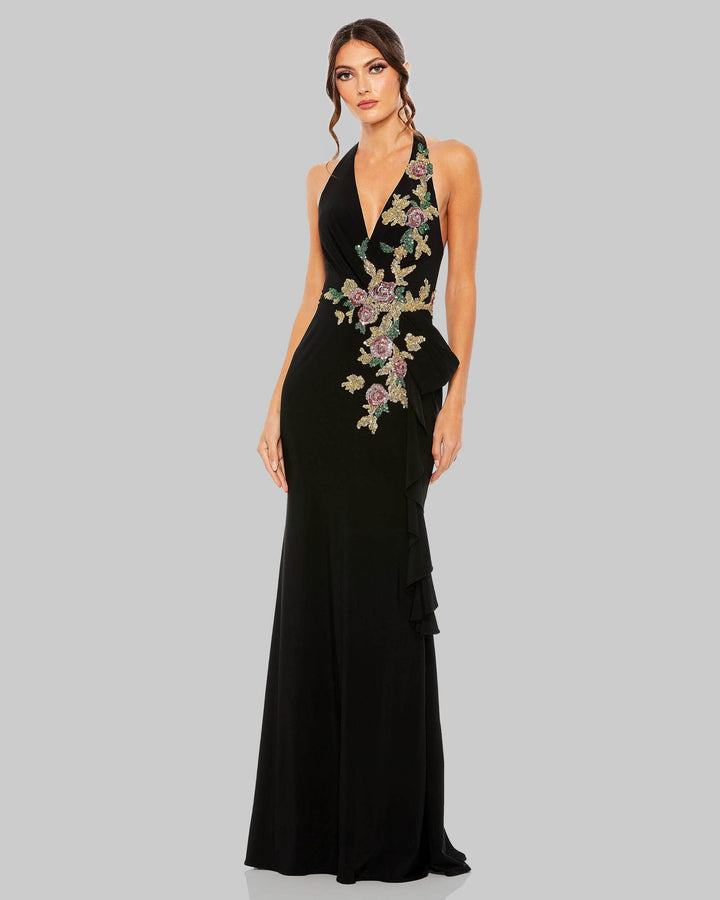 Mac Duggal 42056 Halter Floral Embellished Column Gown