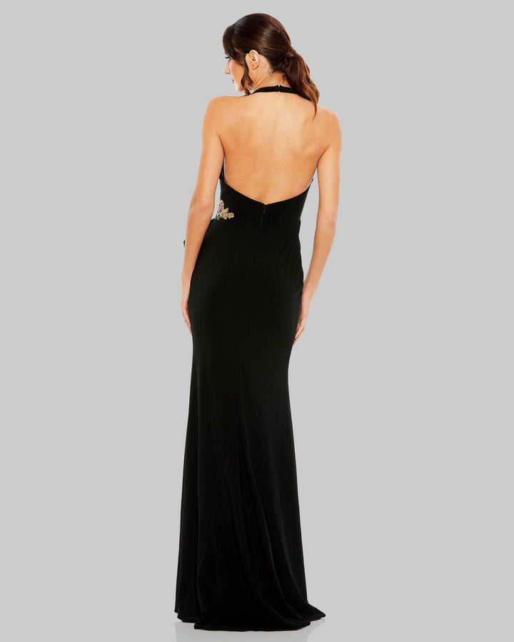 Mac Duggal 42056 Halter Floral Embellished Column Gown