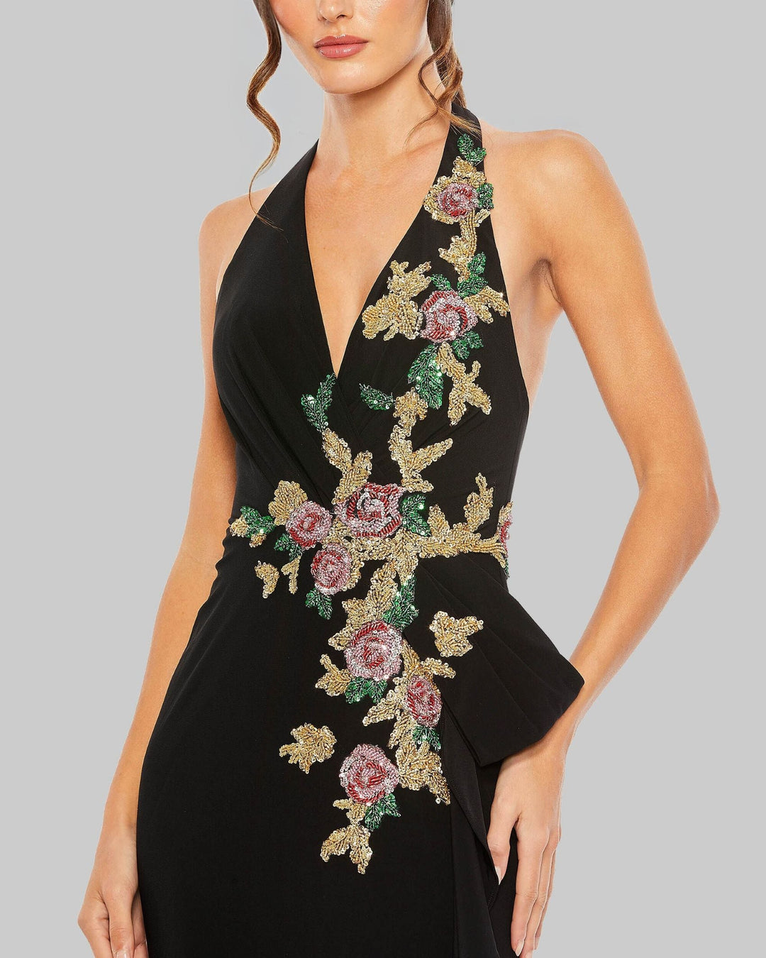 Mac Duggal 42056 Halter Floral Embellished Column Gown