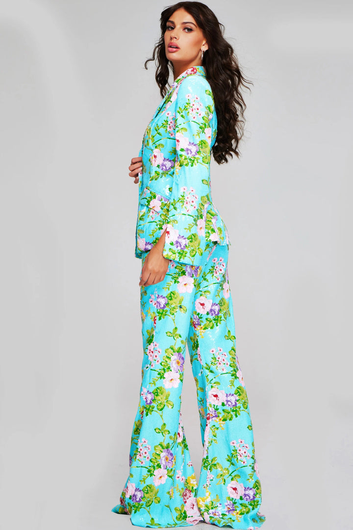 Jovani 42146 Vibrant Floral Bell Sleeve Pant Suit