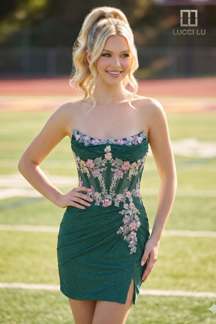 Lucci Lu 4258 Glitter Floral Homecoming Dress